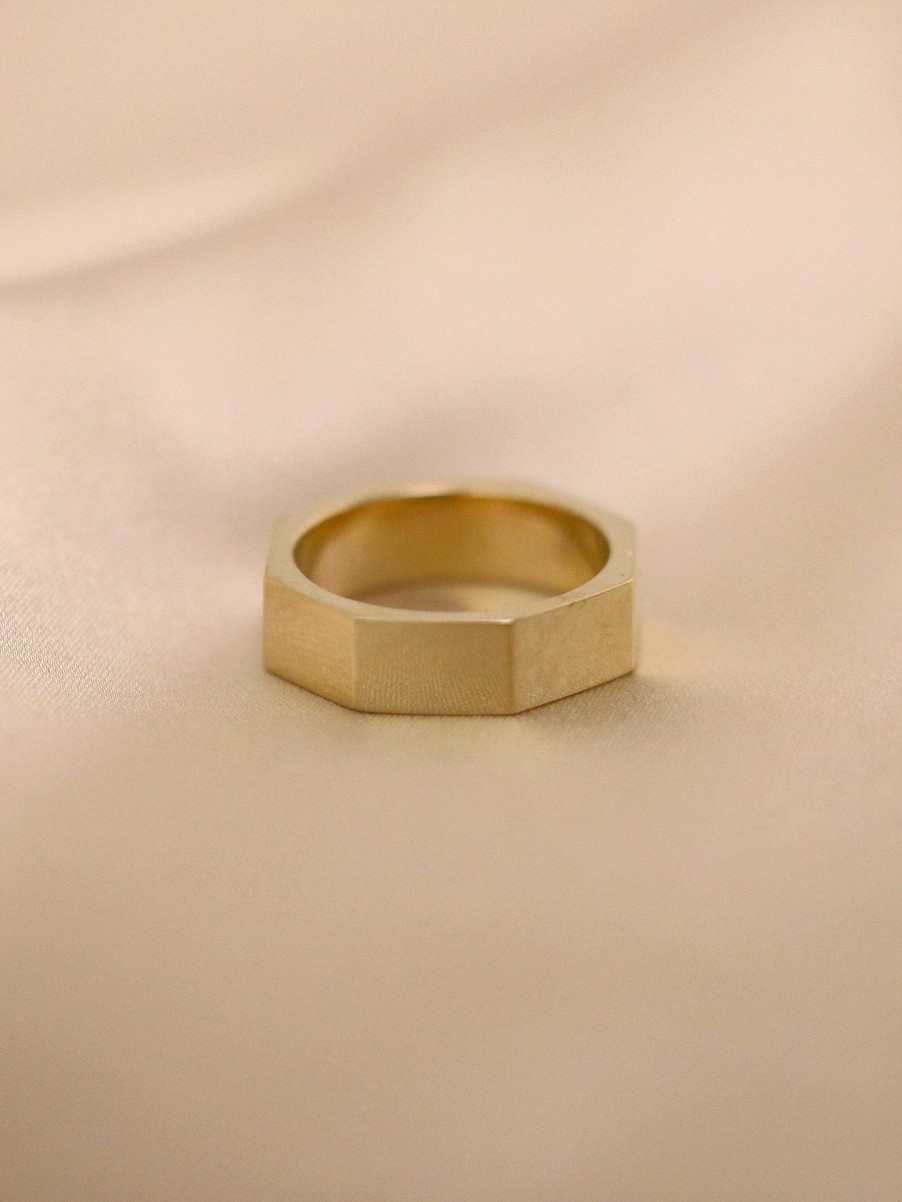 Stones & Gold Wedding Bands | 6Mm Geometric Gold Ring