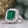 Stones & Gold Rings | 3.39Ct Natural Emerald And 1.04Ct Diamond Fancy Solid 14 Karat Gold Cocktail Ring