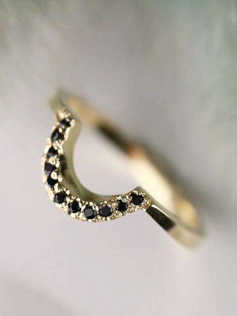 Stones & Gold Rings | U-Shaped Matching Black Diamond Solid 14 Karat Gold Wedding Band