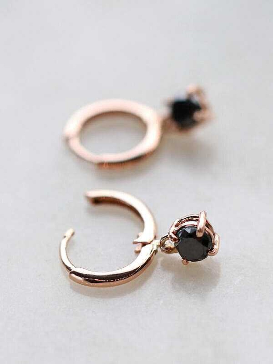 Stones & Gold Earrings | Black Diamond Huggie Drop Earrings