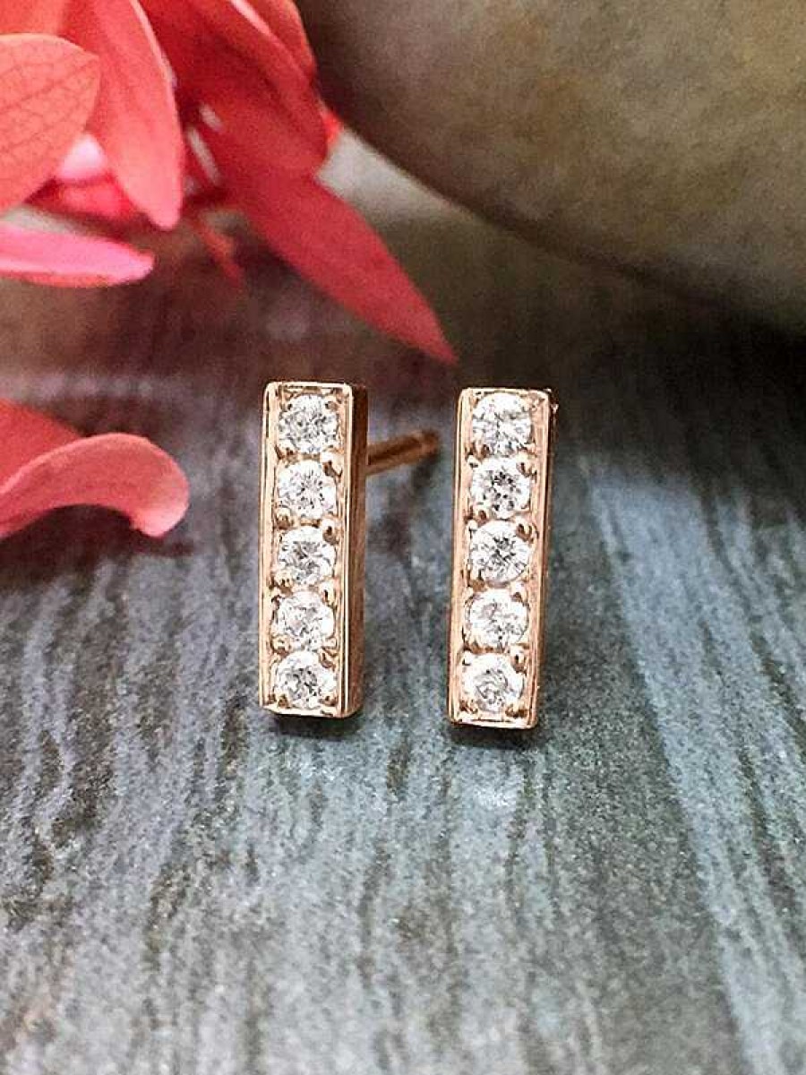 Stones & Gold Earrings | Four Diamond Bar Gold Stud Earrings