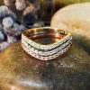 Stones & Gold Rings | Set: Diamond Wavy Wedding Bands Solid Gold (14Kw, 14Ky, 14Kr) Stackable Rings 14K Tri-Tone