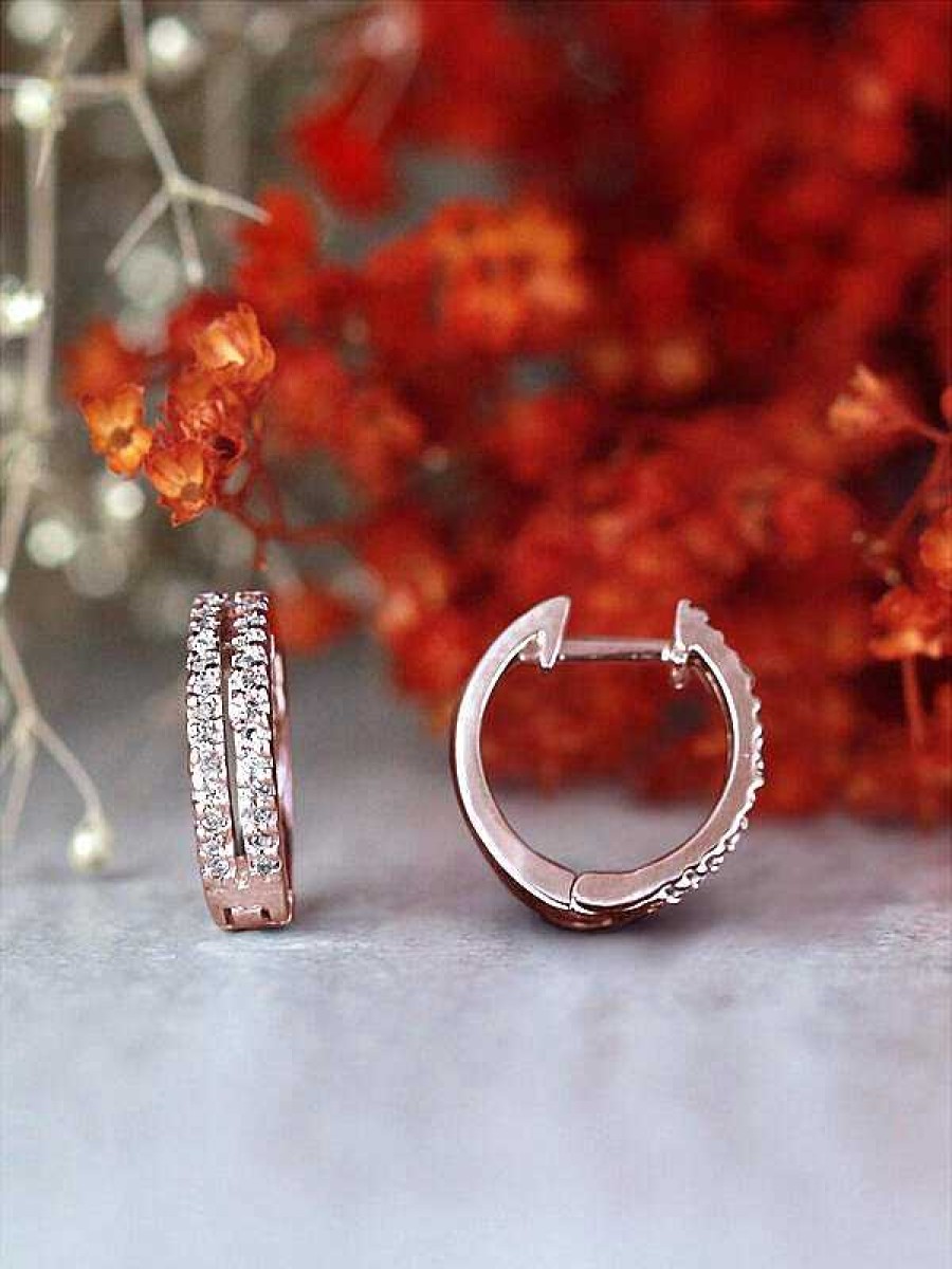 Stones & Gold Earrings | 11.5Mm Double Row Diamond 14K Huggie Hoop Earrings