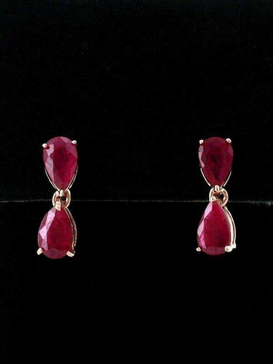 Stones & Gold Earrings | Natural Ruby Teardrop Solid 14 Karat Gold Chandelier Earrings