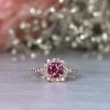 Stones & Gold Rings | Pink Tourmaline And Diamond Halo Engagement Solid Gold (14Kr) Colored Stone Wedding Ring