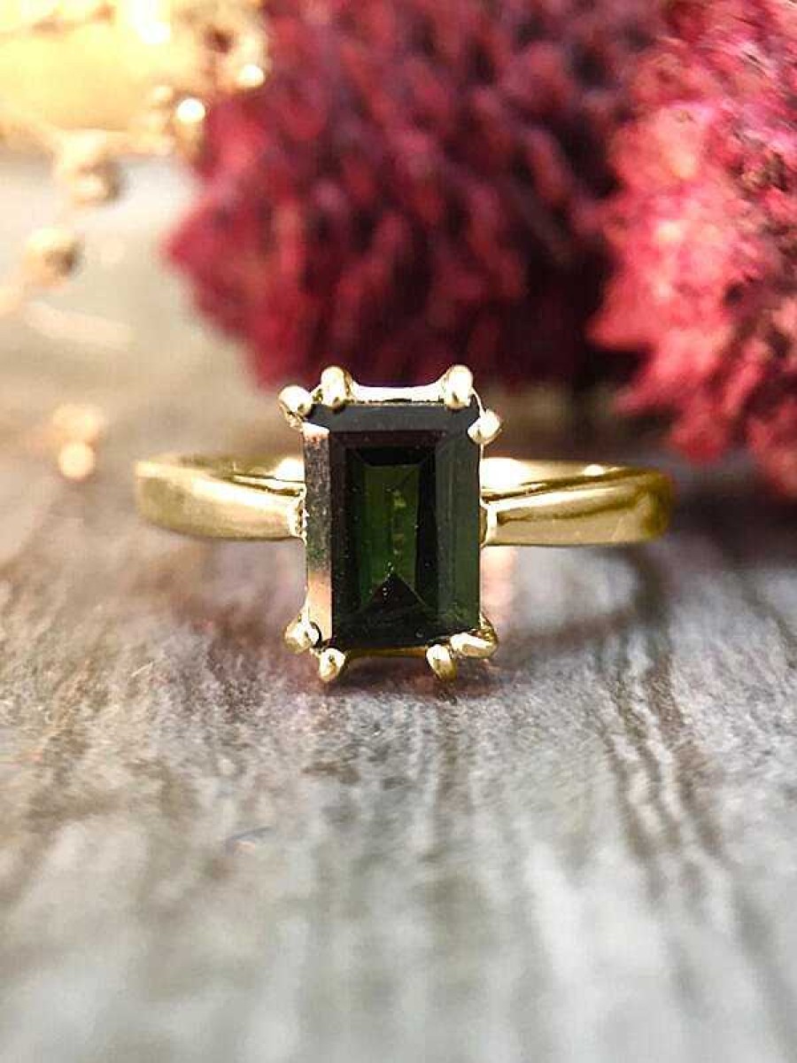 Stones & Gold Rings | 5X7Mm Green Tourmaline Solitaire Engagement Solid Gold (14Kr) Colored Stone Wedding Ring **Fine Jewelry*