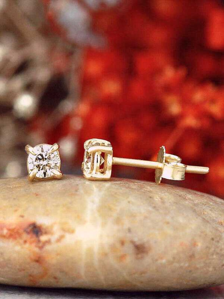 Stones & Gold Earrings | 0.40Ct Champagne Diamond Stud Earrings