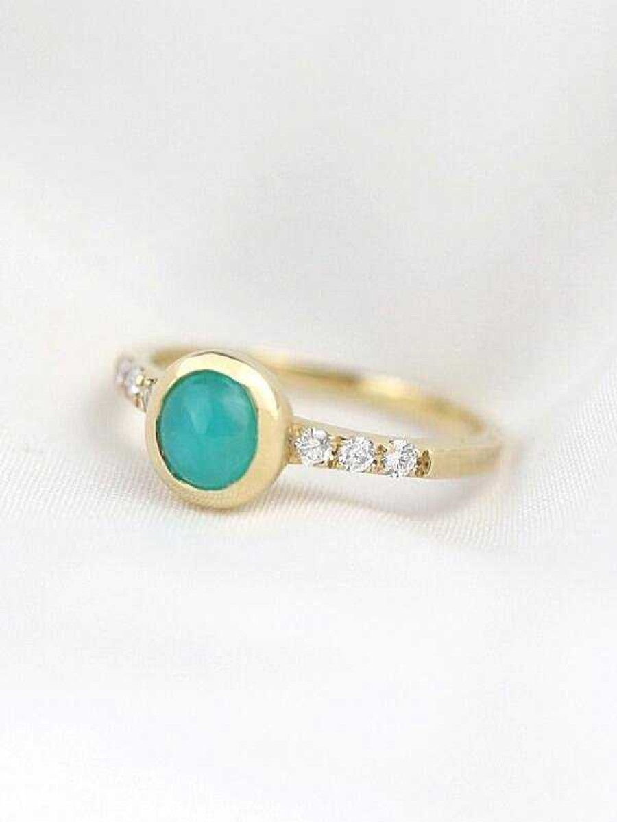 Stones & Gold Rings | Teal Cabochon Tourmaline Bezel 14 Karat Ring (One-Of-A-Kind)