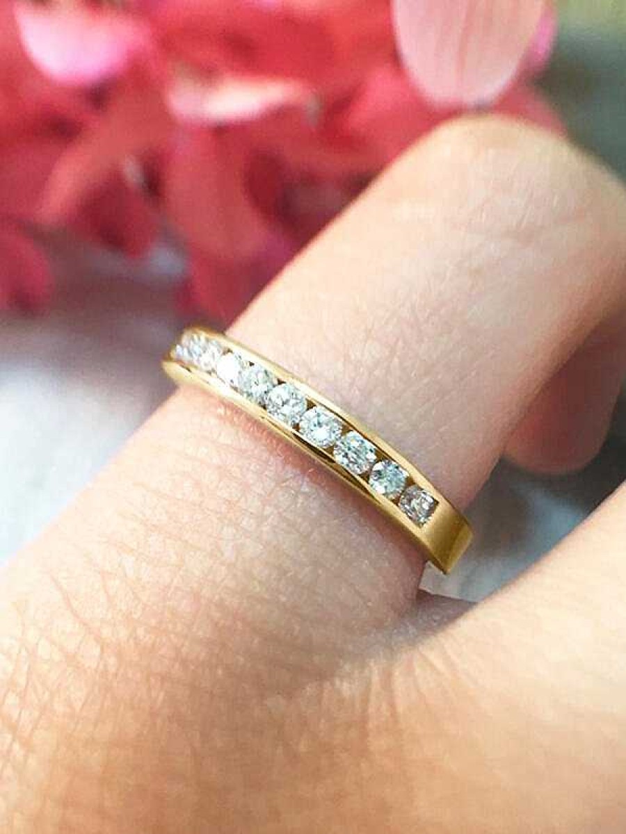 Stones & Gold Rings | 2.5Mm Diamond Wedding Band Solid Gold (14Ky) Affordable Women'S Engagement Ring