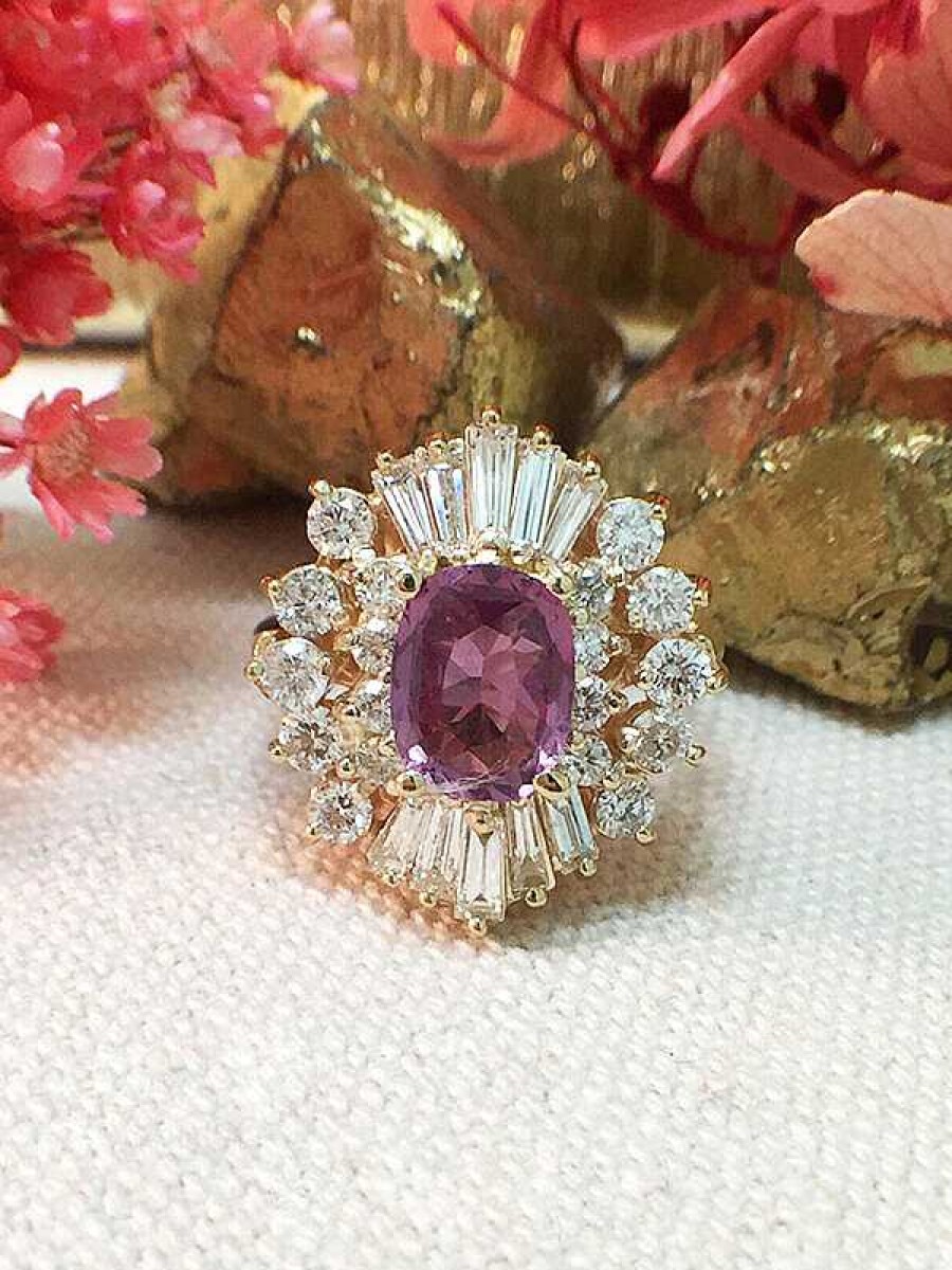 Stones & Gold Rings | One-Of-A-Kind | Pink Sapphire Ring | 1.61Ct Papadrascha Sapphire | 1.6Ct Diamonds | Solid Gold Ring | Fine Jewelry |Free Shipping