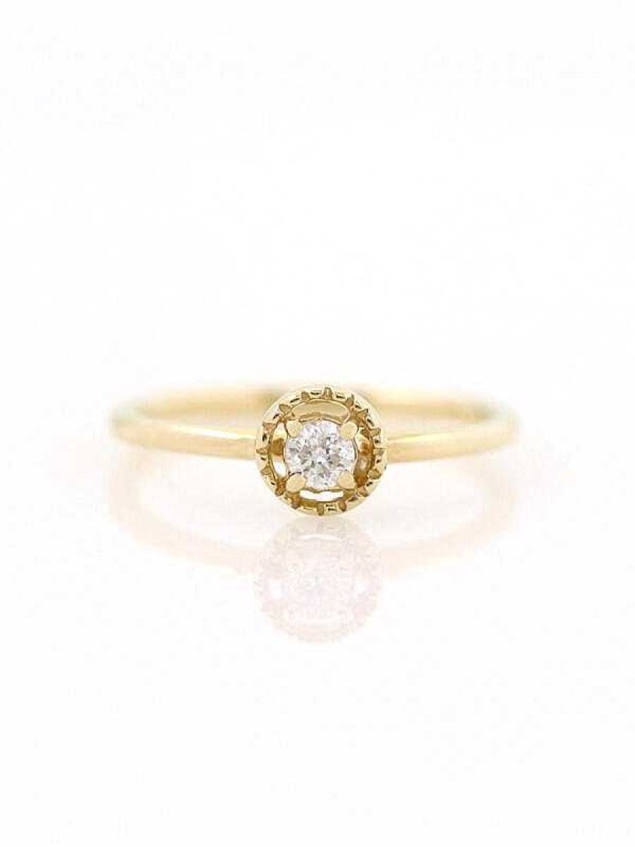 Stones & Gold Rings | .10Ct Filigree Halo Solitaire Solid 14 Karat Gold Ring