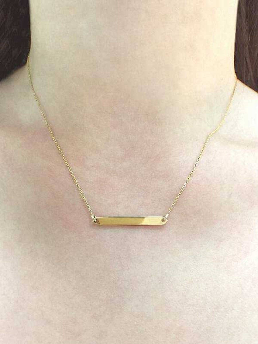 Stones & Gold Necklaces | Bar With Engraving Option Available Pendant Solid Gold (14Ky) Minimalist Chain Necklace