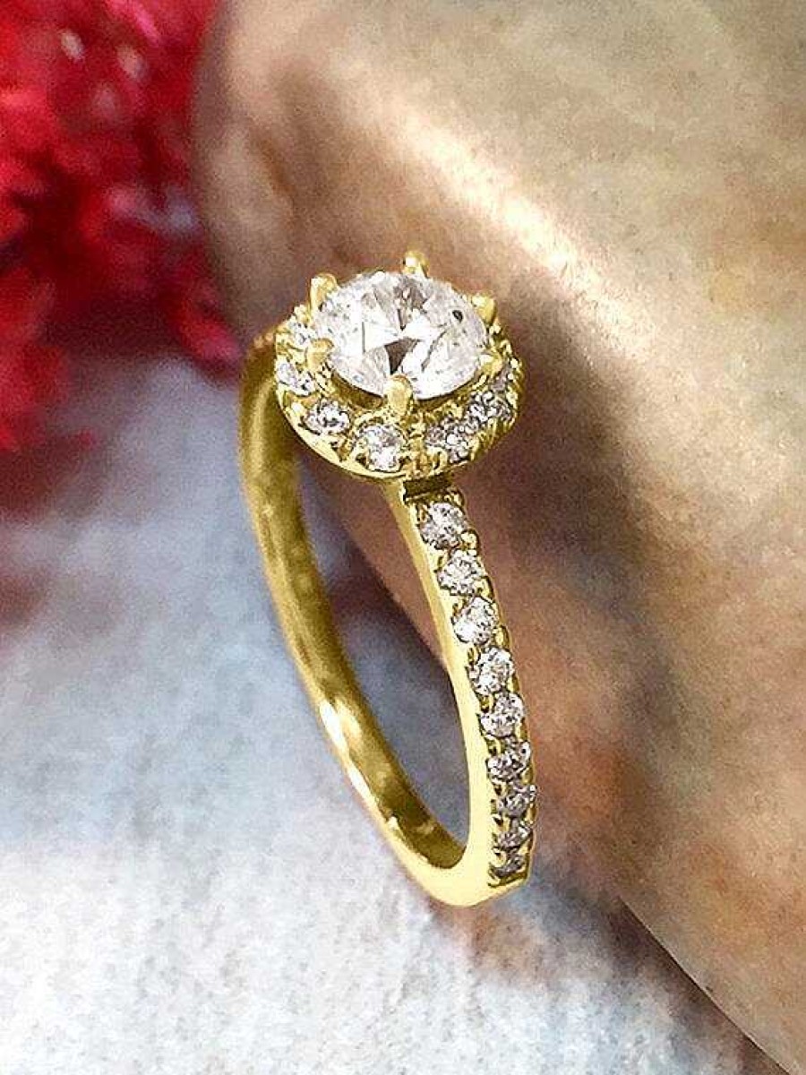 Stones & Gold Rings | Diamond Engagement Ring | 0.70Ct Diamond Cluster Halo | Solid Gold Ring | Affordable Diamond Ring | Fine Jewelry | Free Shipping