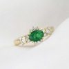 Stones & Gold Rings | 6X4Mm Natural Emerald And Diamond Vintage Starlight Solid 14 Karat Gold Engagement Ring