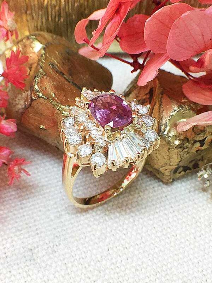 Stones & Gold Rings | One-Of-A-Kind | Pink Sapphire Ring | 1.61Ct Papadrascha Sapphire | 1.6Ct Diamonds | Solid Gold Ring | Fine Jewelry |Free Shipping