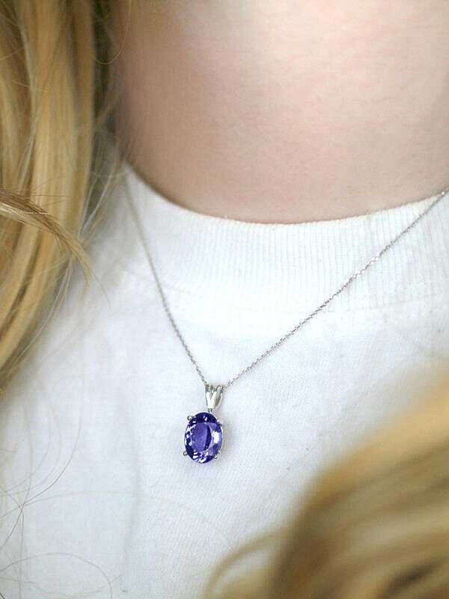 Stones & Gold Necklaces | 10X8Mm Oval Solitaire Tanzanite Solid 14 Karat Gold Pendant Necklace