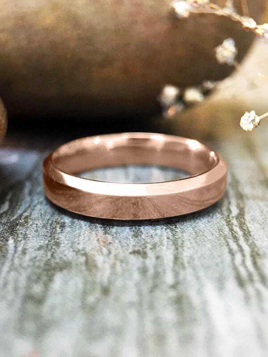 Stones & Gold Rings | 3Mm Bevelled Polished Wedding Band Solid Gold (14Kr) Modern Women'S Engagement Ring