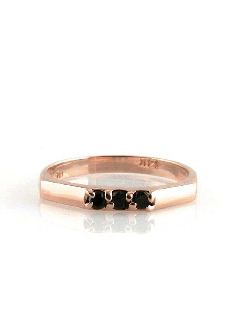 Stones & Gold Rings | Natural 3 Stone Geometric Black Diamond Modern Solid 14 Karat Gold Wedding Band