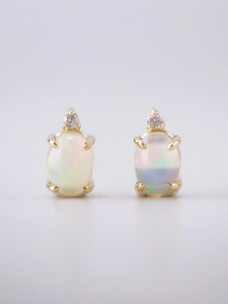 Stones & Gold Earrings | Opal And Diamond Stud Earrings