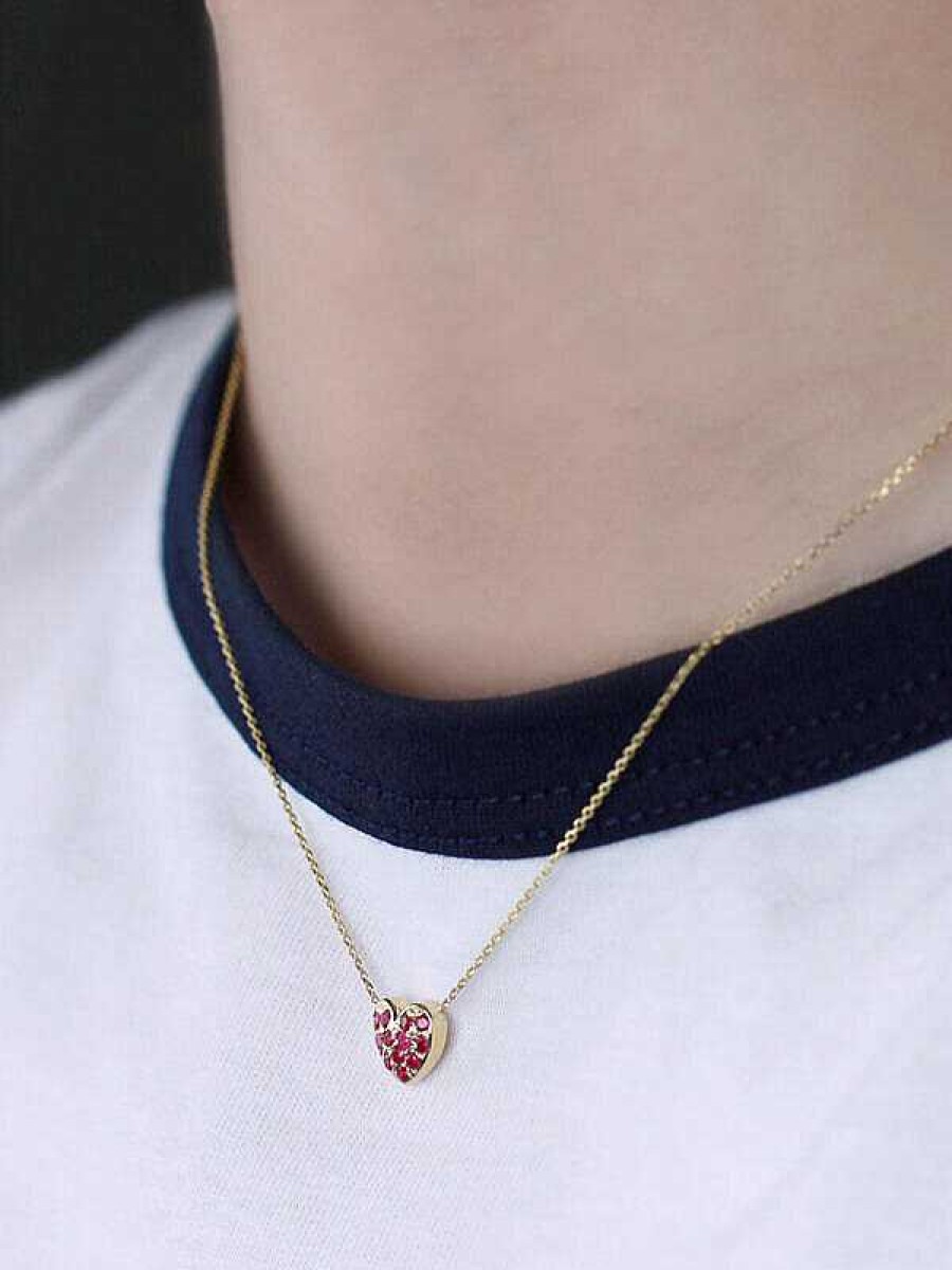 Stones & Gold Necklaces | Petite Ruby Heart Necklace