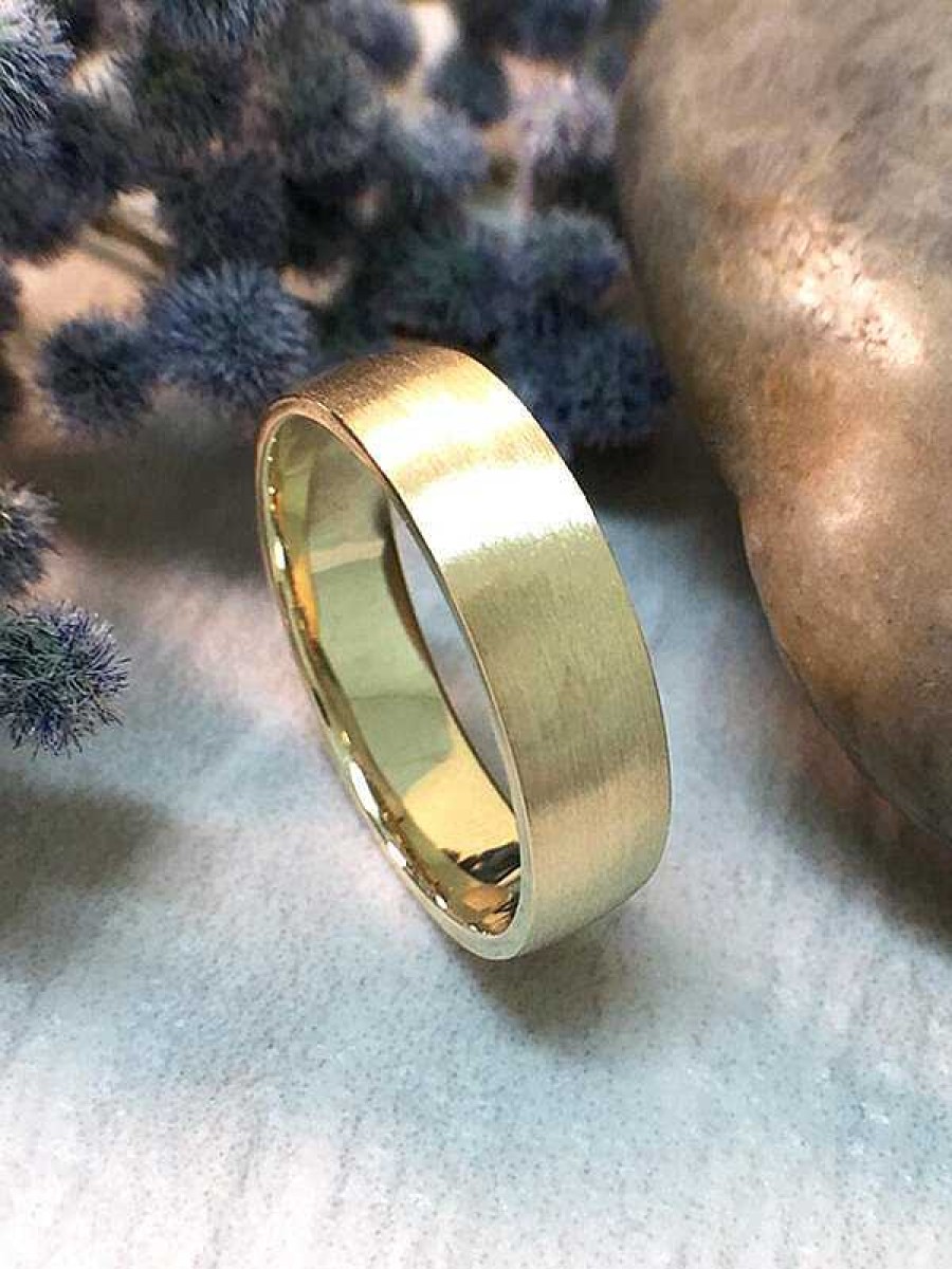 Stones & Gold Wedding Bands | 6Mm Satin Finish Wedding Band Solid Gold (14Ky) Affordable Modern Men'S Engagement Ring