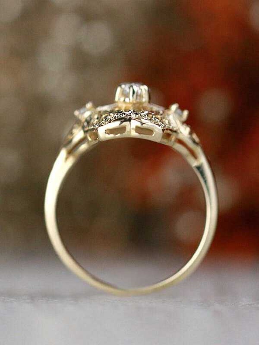 Stones & Gold Rings | 0.30Ct Natural Diamond Marquise Filigree Vintage Inspired Solid 14 Karat Gold Engagement Ring