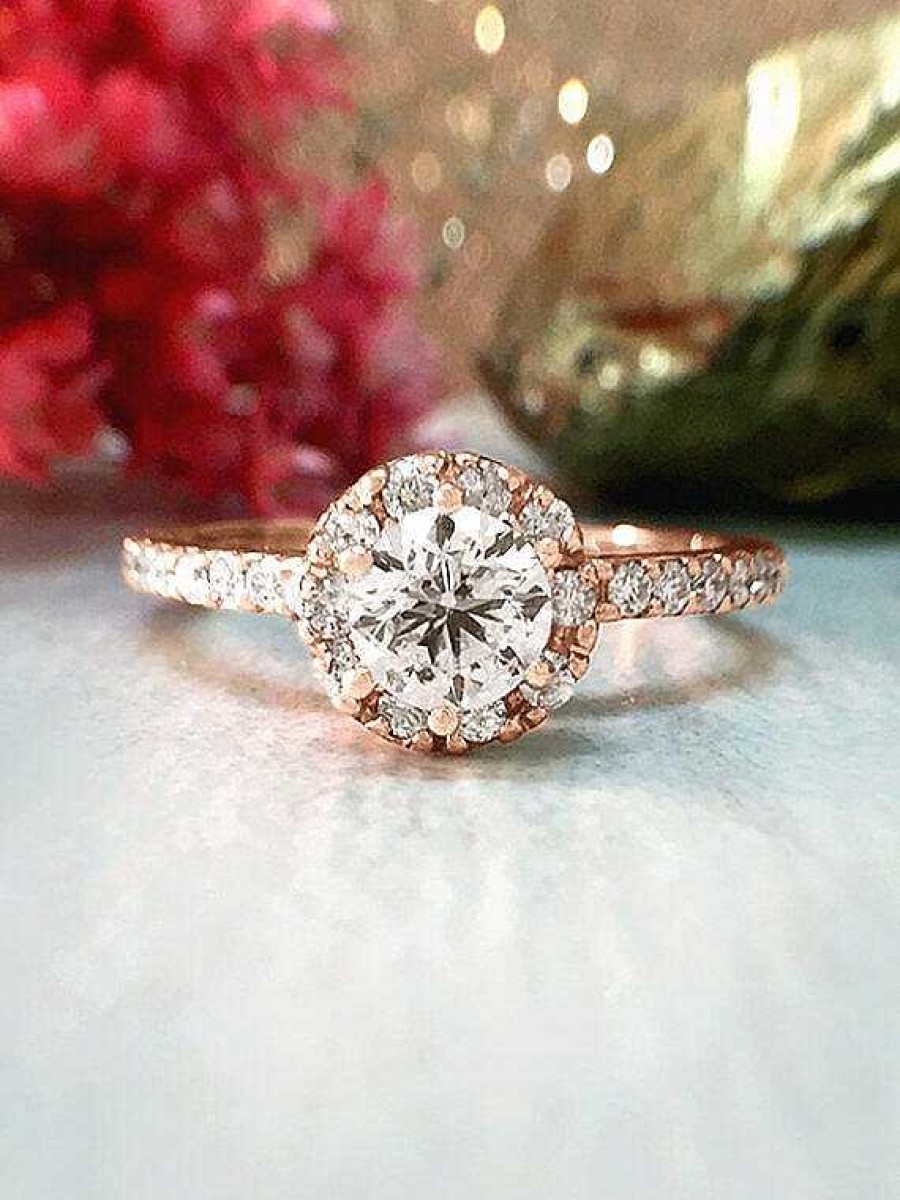 Stones & Gold Rings | Diamond Engagement Ring | 0.70Ct Diamond Cluster Halo | Solid Gold Ring | Affordable Diamond Ring | Fine Jewelry | Free Shipping