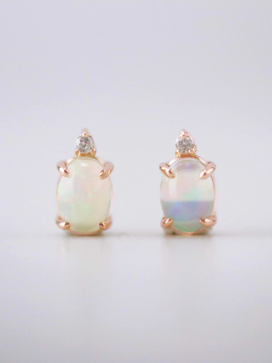 Stones & Gold Earrings | Opal And Diamond Stud Earrings