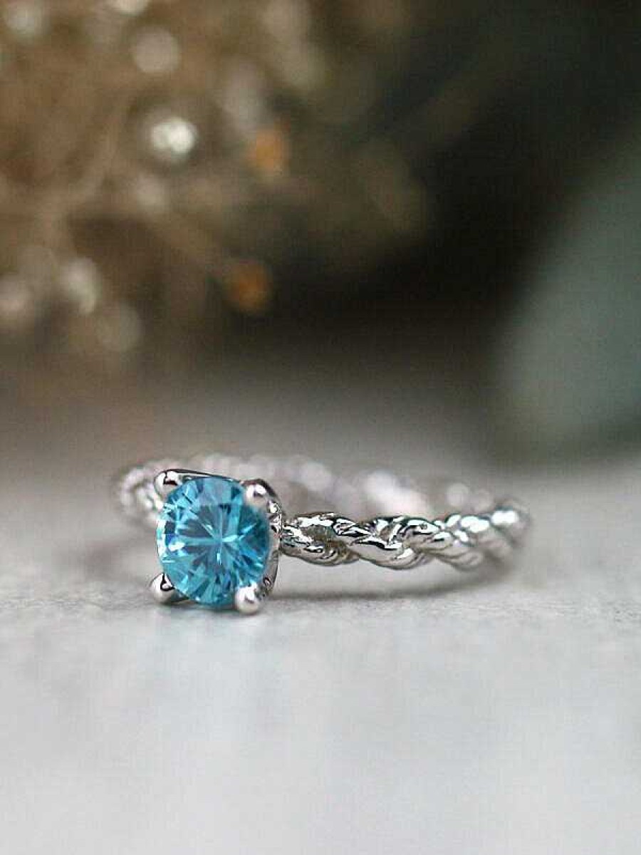 Stones & Gold Rings | Carribean Blue Zircon Bohemian Line Solitaire Solid 14 Karat Gold Ring