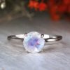 Stones & Gold Rings | 7X7Mm Round Rainbow Moonstone Classic Solid 14K Gold Engagement Ring