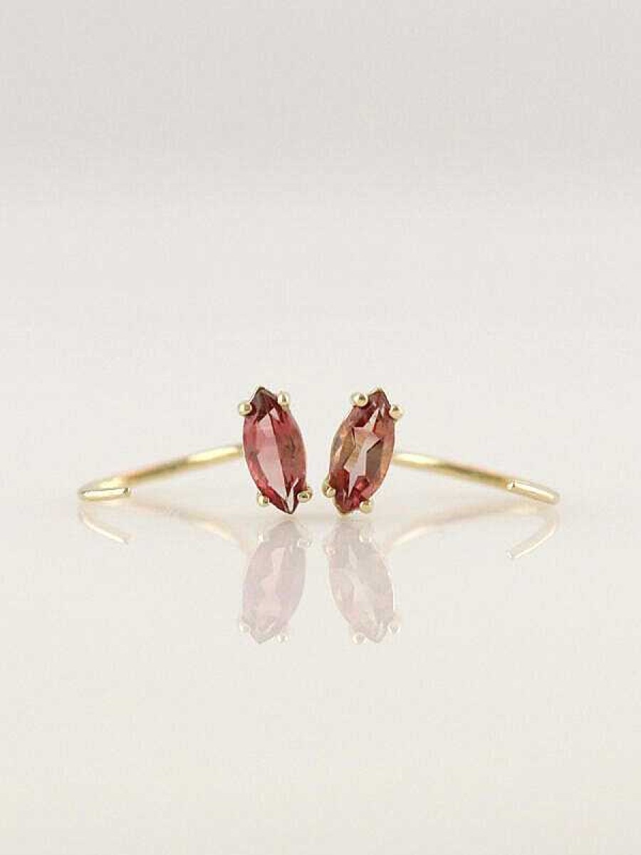 Stones & Gold Earrings | Pink Marquise Tourmaline Solid 14K Gold Open Huggie Earrings