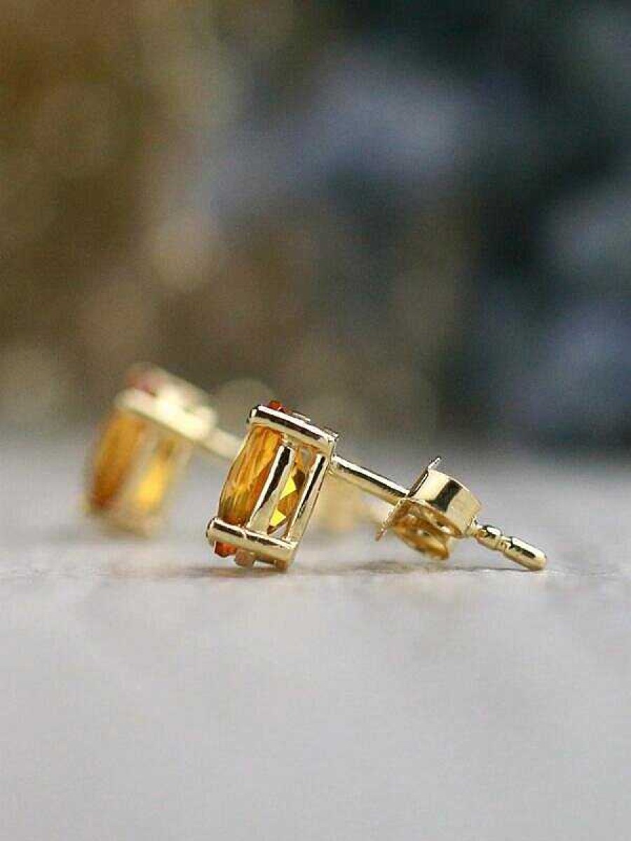 Stones & Gold Earrings | Simple Citrine Solid 14 Karat Gold Stud Earrings