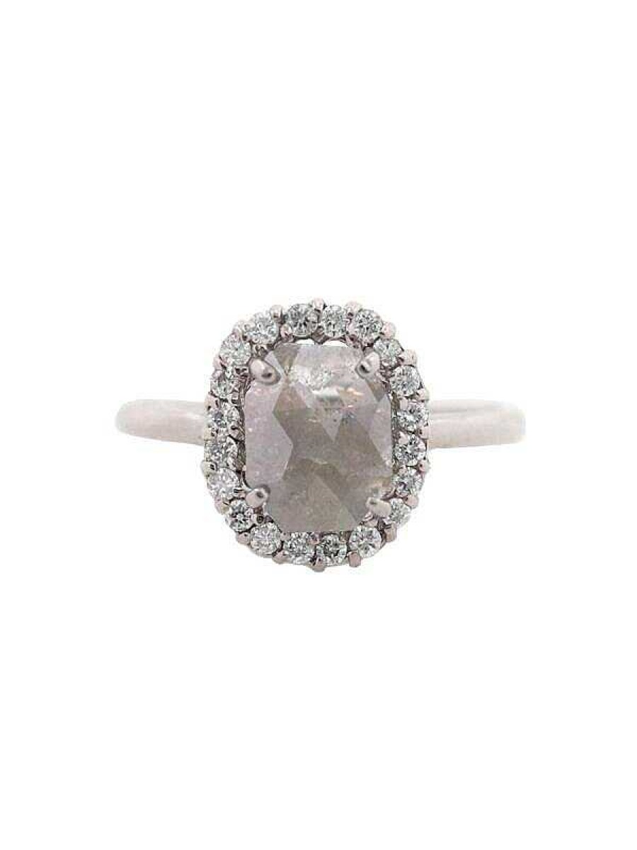 Stones & Gold Rings | 1 Carat Grey Diamond Halo Solid 14 Karat Gold Ring