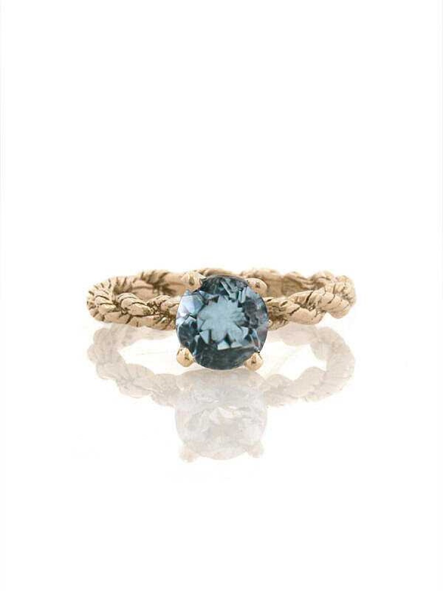 Stones & Gold Rings | Blue-Grey Natural Aquamarine Bohemian Line Solitarie Solid 14 Karat Gold Engagement Ring