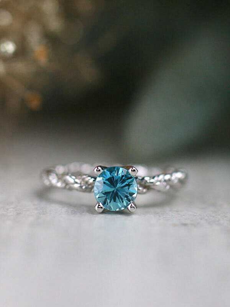 Stones & Gold Rings | Carribean Blue Zircon Bohemian Line Solitaire Solid 14 Karat Gold Ring