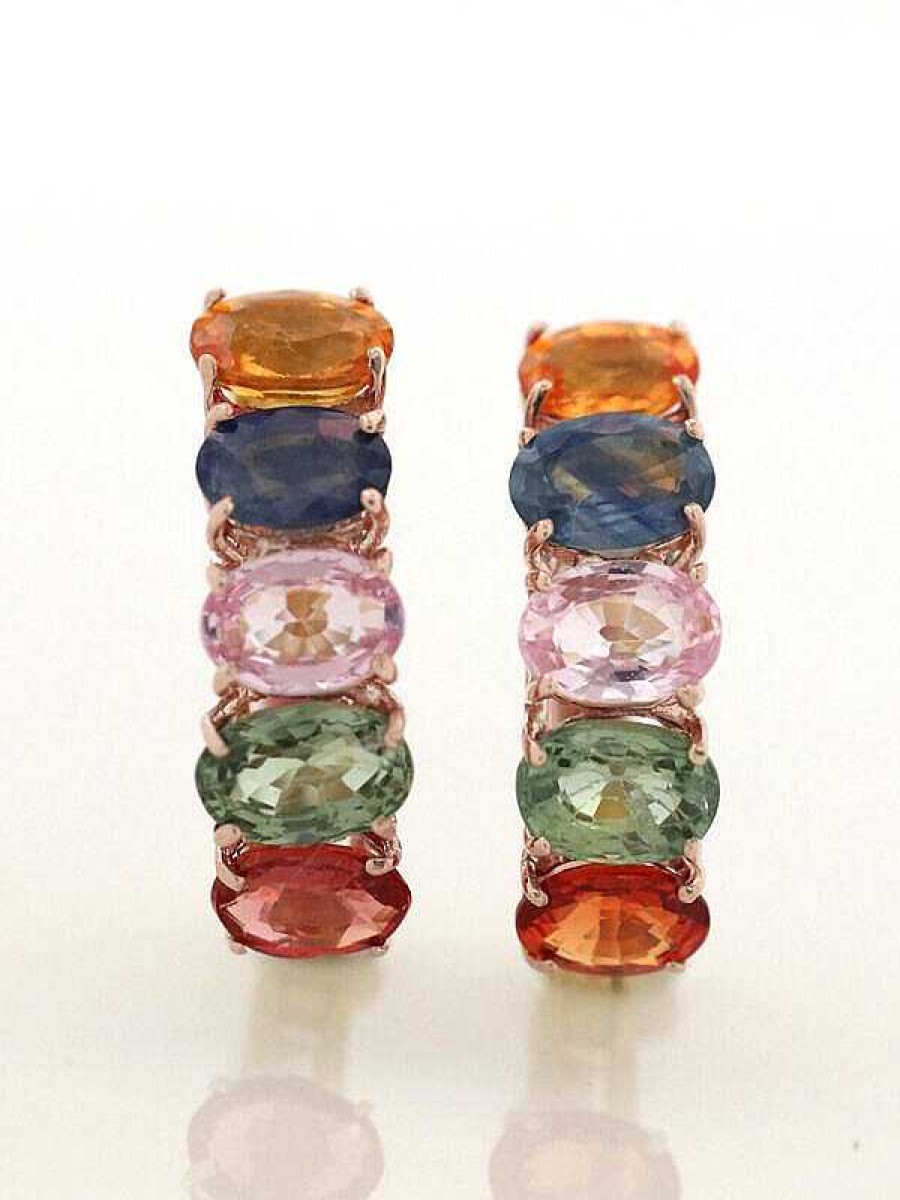 Stones & Gold Earrings | Rainbow Sapphire Solid 14 Karat Gold Hoop Earrings