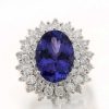 Stones & Gold Rings | 5.47Ct Natural Tanzanite Trio Diamond Halo 14K Cocktail Ring