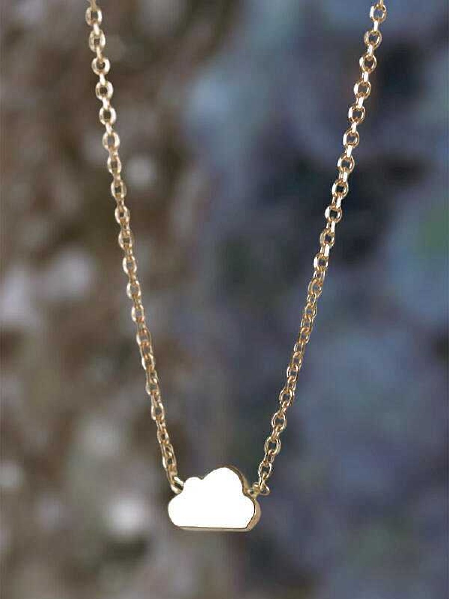 Stones & Gold Necklaces | 3.3X5.5Mm Petite Whimsical Cloud 16 Inch Solid 14K Gold Necklace