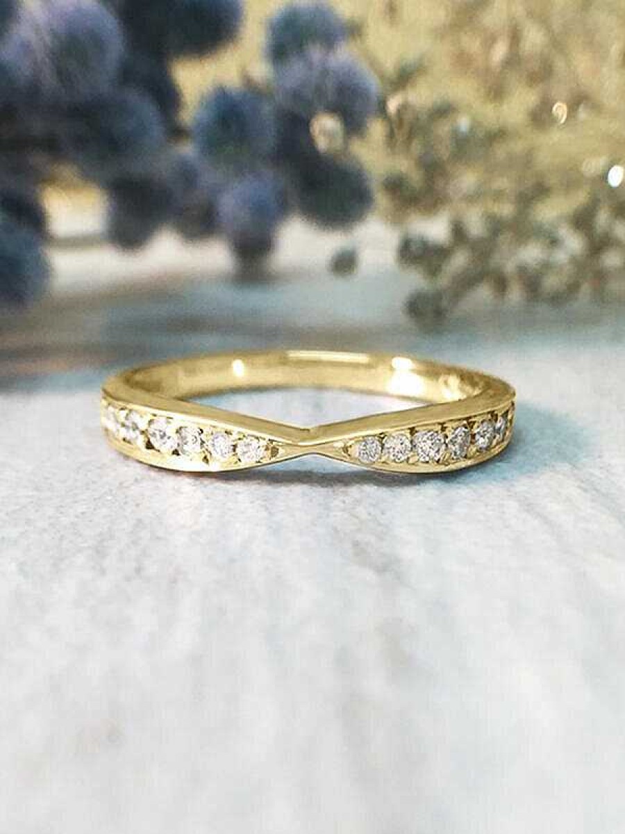 Stones & Gold Rings | 1.2-1.8Mm Diamond Bow Tie Wedding Band Solid Gold (14Kr) Stackable Women'S Engagement Ring