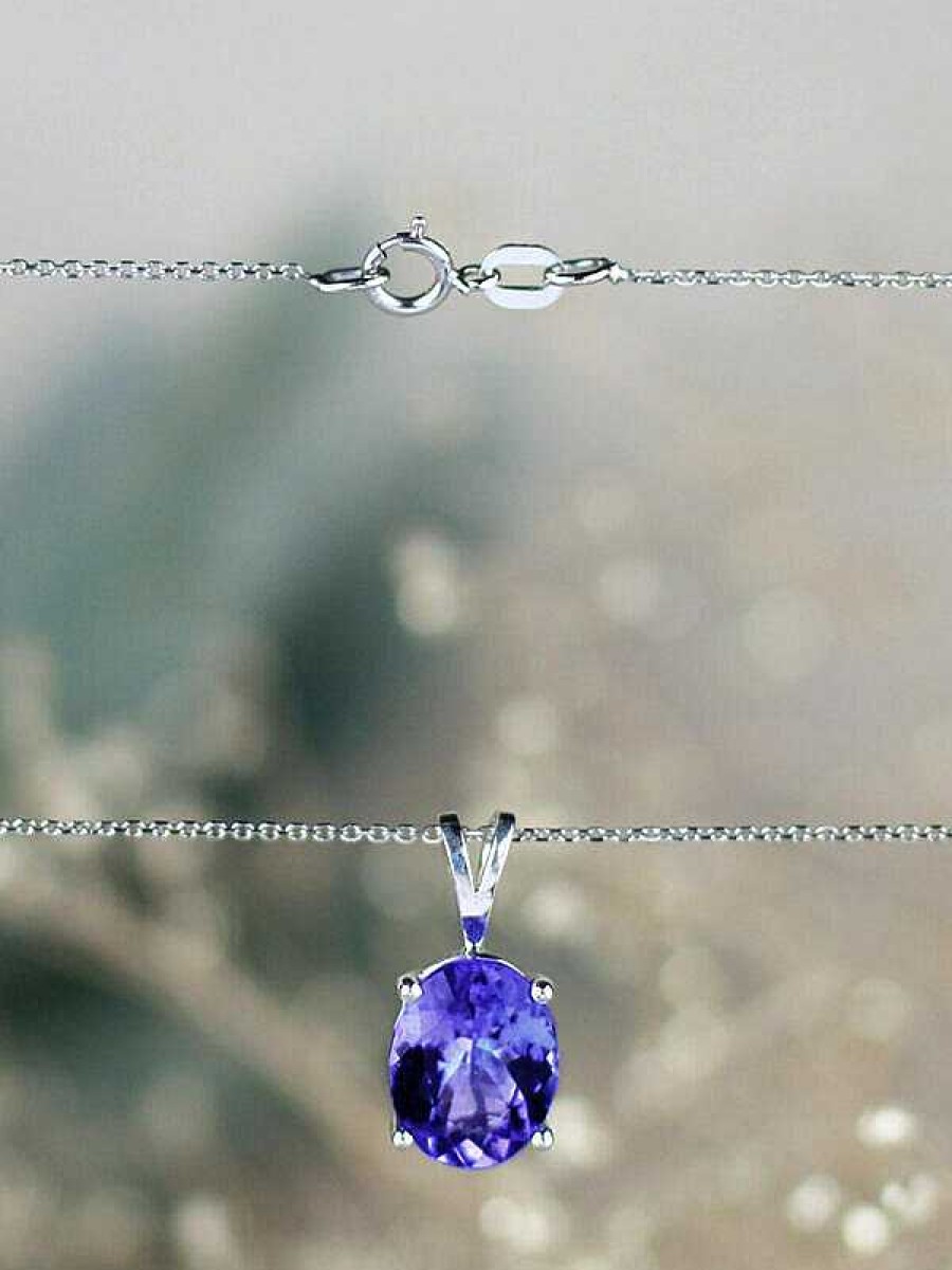 Stones & Gold Necklaces | 10X8Mm Oval Solitaire Tanzanite Solid 14 Karat Gold Pendant Necklace