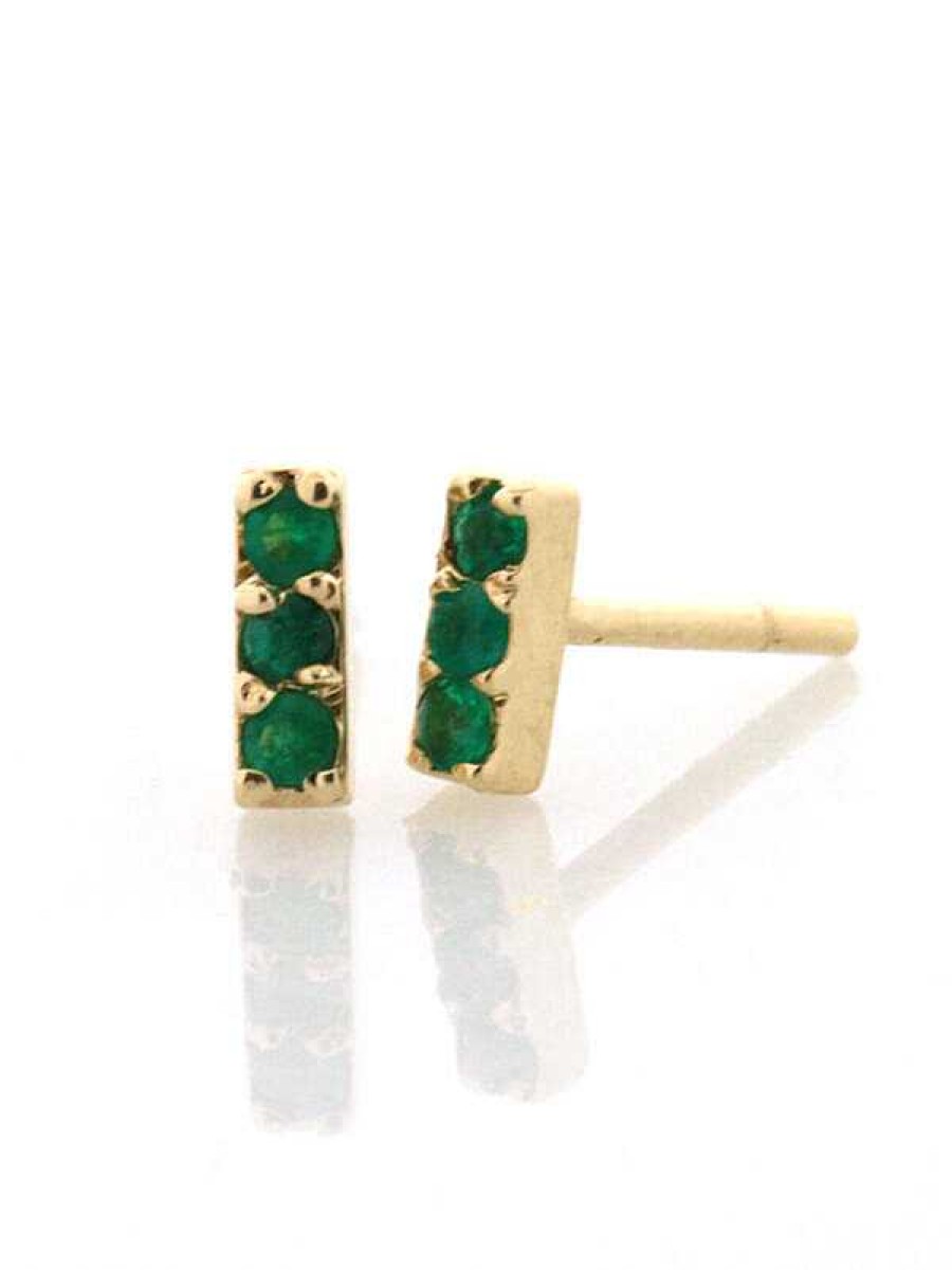 Stones & Gold Earrings | Baby Emerald 14 Karat Gold Bar Earrings