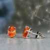 Stones & Gold Earrings | 7X5Mm Oval Mandarin Garnet Solid 14 Karat Stud Earrings