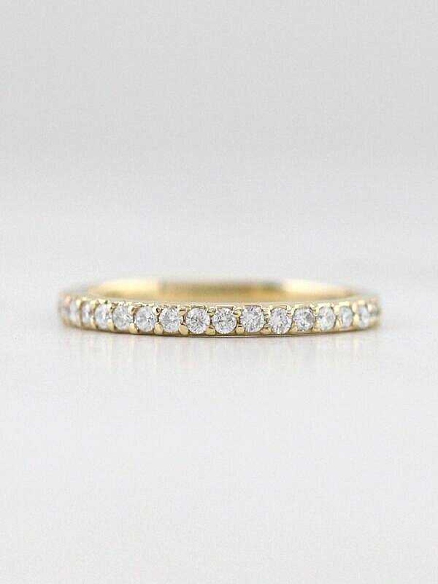 Stones & Gold Rings | 1.9Mm Diamond Shared Prong Slim Solid 14 Karat Gold Wedding Band