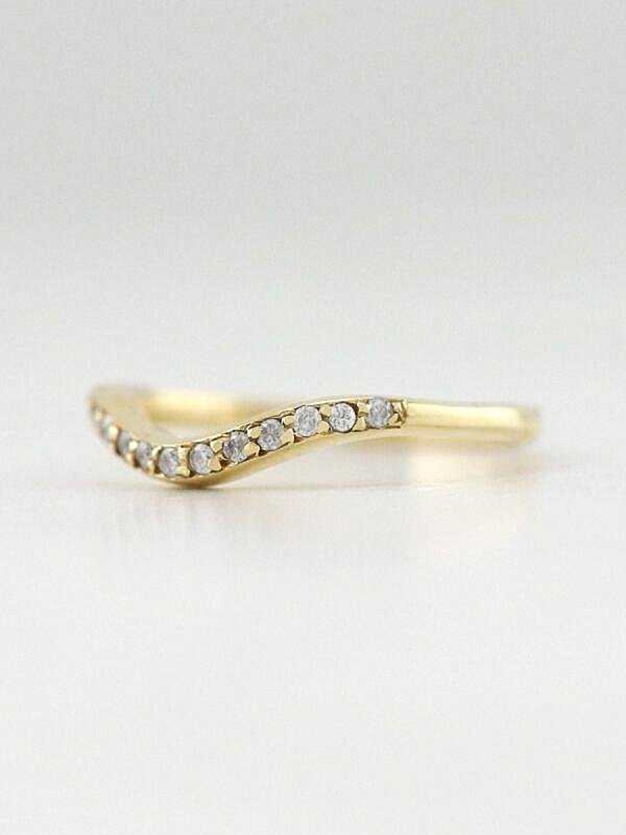 Stones & Gold Rings | 2.2Mm Diamond Pave Wavy Wedding Band Solid 14K Gold Engagement Ring