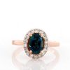 Stones & Gold Rings | 7X5Mm London Blue Topaz Diamond Halo Solid 14 Karat Gold Engagement Ring