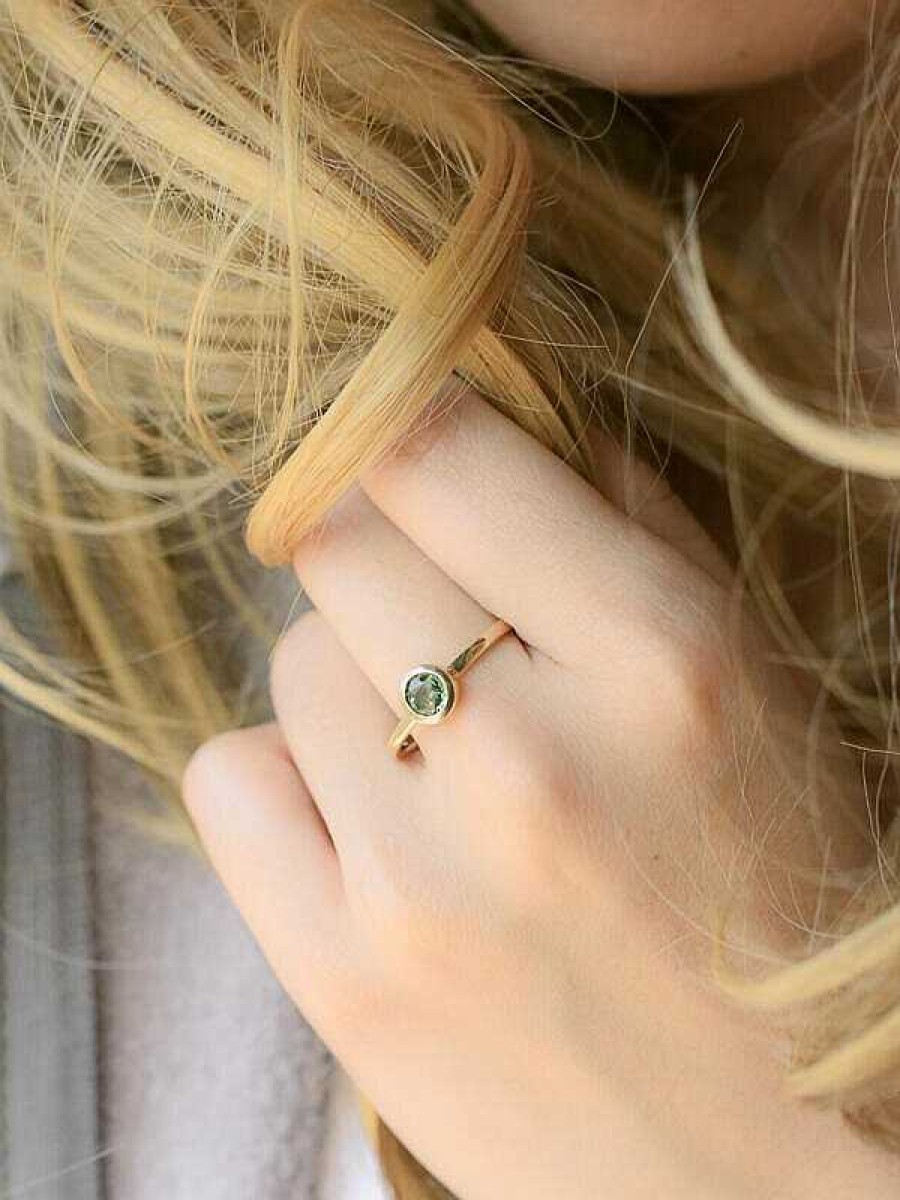 Stones & Gold Rings | Olive Green Sapphire Bezel Stackable 14 Karat Gold Ring