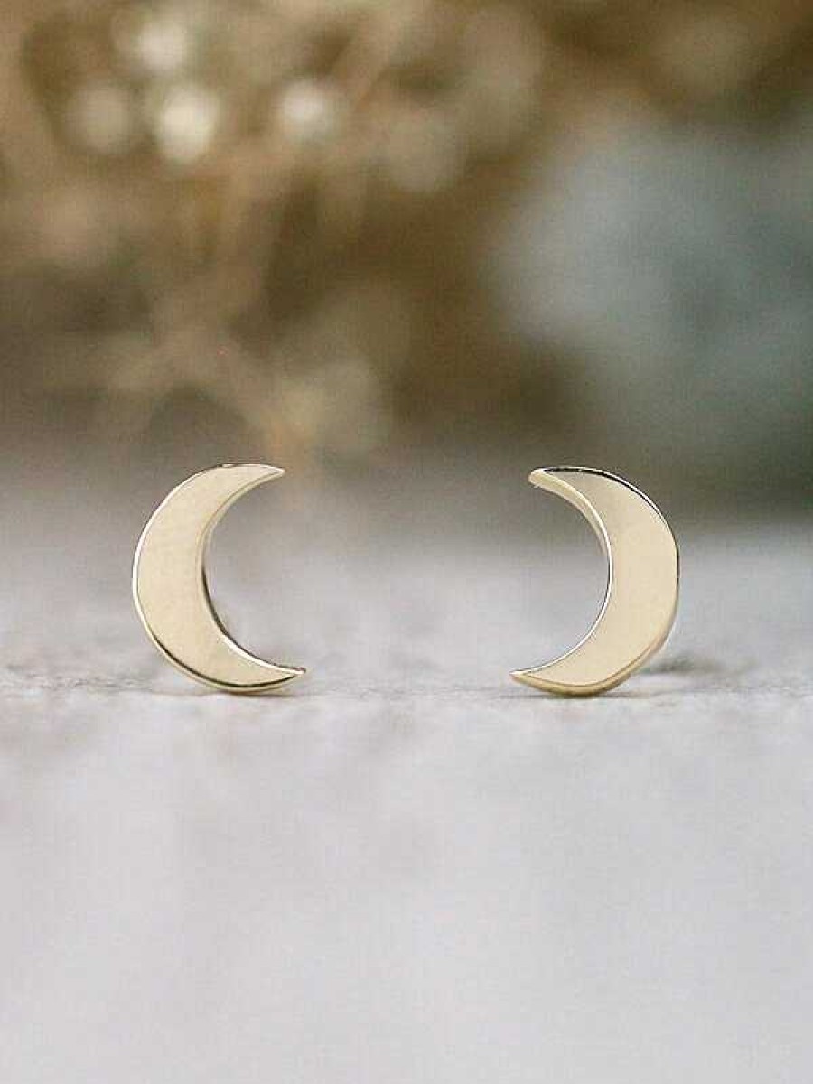 Stones & Gold Earrings | Crescent Moon Solid 14 Karat Gold Earrings