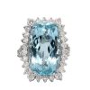 Stones & Gold Rings | 18.82Ct Aquamarine And 11.75Ct Diamond Solid 14 Karat White Gold Ring