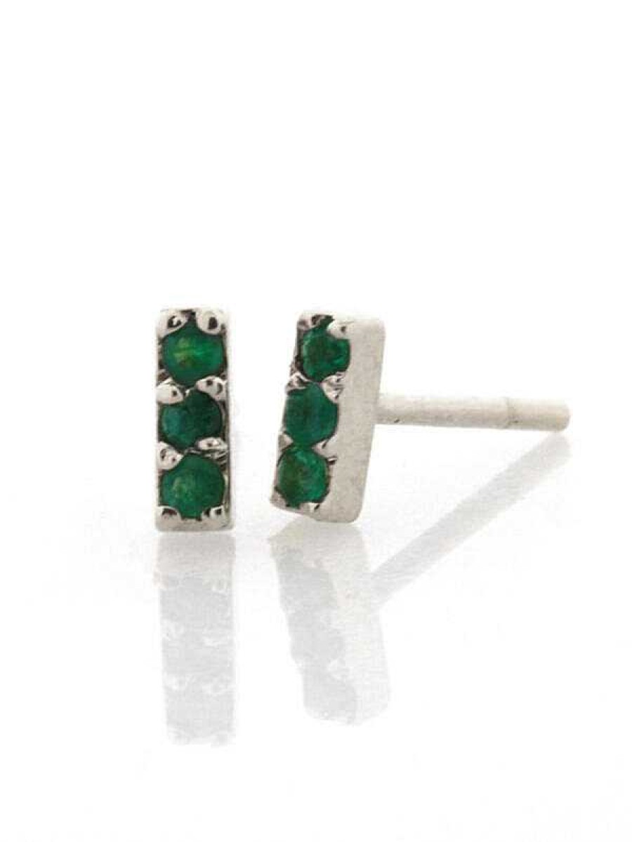 Stones & Gold Earrings | Baby Emerald 14 Karat Gold Bar Earrings