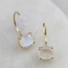 Stones & Gold Earrings | 7X5Mm Oval Moonstone Solid 14 Karat Gold Open Huggie